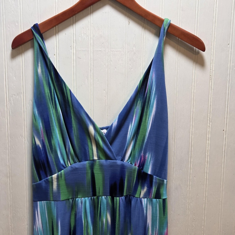 Studio‎ West Apparel Dress Womens Large Blue Geometric Maxi Smocked Sundress